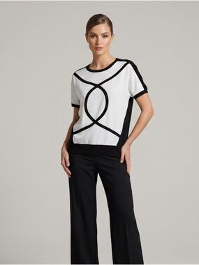 Tuzzi Modern Geometric Graphic Black & White Top | Size 8